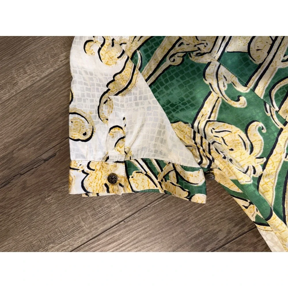 Just Cavalli Roberto Cavalli Silk Baroque Ruffle Button Front Midi Dress Belt 44